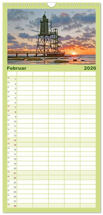 Produktbild: Familienplaner 2026 - Leuchtt&uuml;rme: Die Sch&ouml;nsten an Nord- und Ostsee mit 5 Spalten (Wandkalender, 21 x 45 cm) CALVENDO