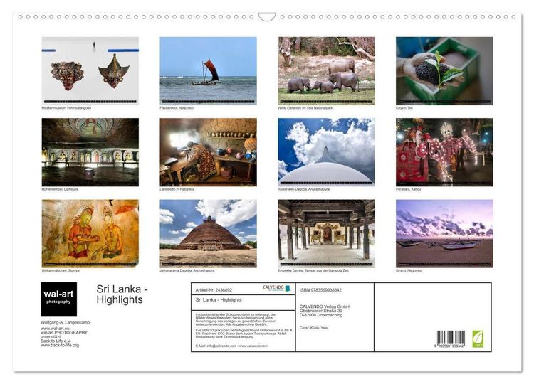 Produktbild: Sri Lanka - Highlights (Wandkalender 2027 DIN A2 quer), CALVENDO Monatskalender