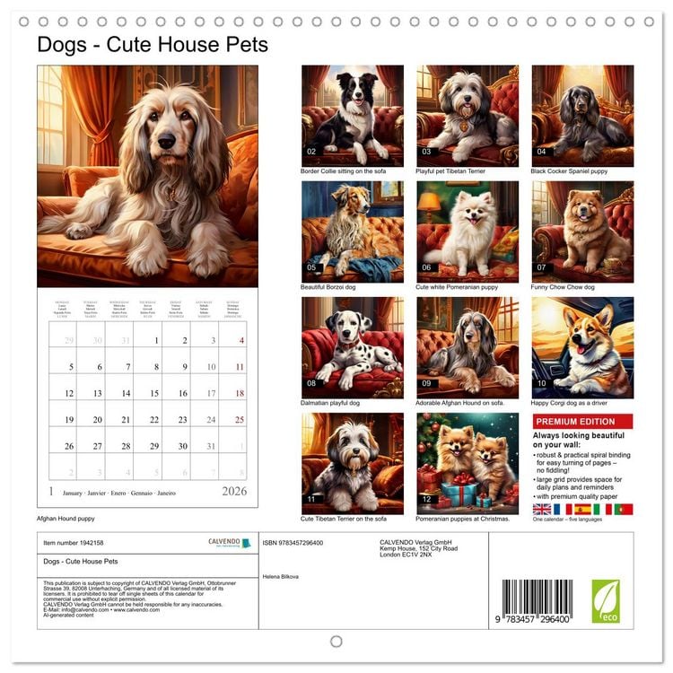 Produktbild: Dogs - Cute House Pets (Wall Calendar 2026 12 &times; 12 Inch) CALVENDO 12 Month Wall Calendar