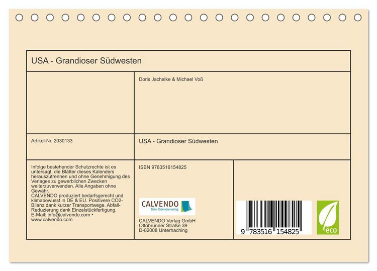 Produktbild: USA - Grandioser S&uuml;dwesten (Tischkalender 2026 DIN A5 quer), CALVENDO Monatskalender
