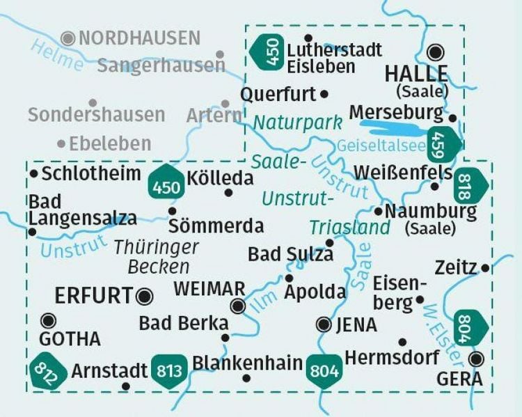Produktbild: KOMPASS Wanderkarten-Set 457 Erfurt, Weimar, Jena, Gera, Halle (Saale) (2 Karten) 1:50.000