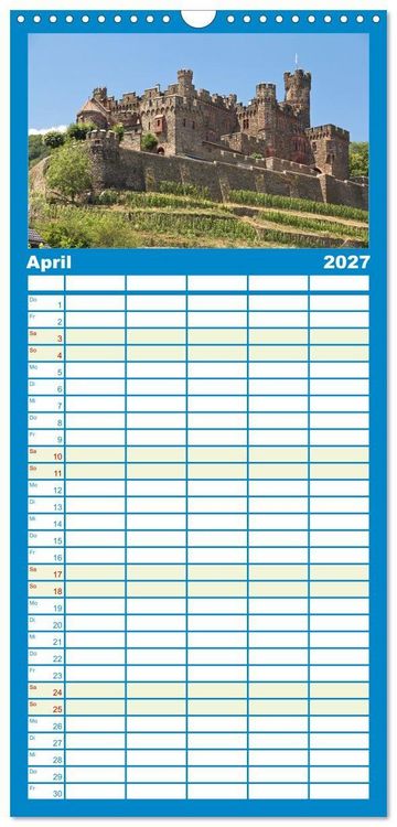 Produktbild: Familienplaner 2027 - Oberes Mittelrheintal Sehnsuchtsziel f&uuml;r Romantiker mit 5 Spalten (Wandkalender, 21 x 45 cm) CALVENDO