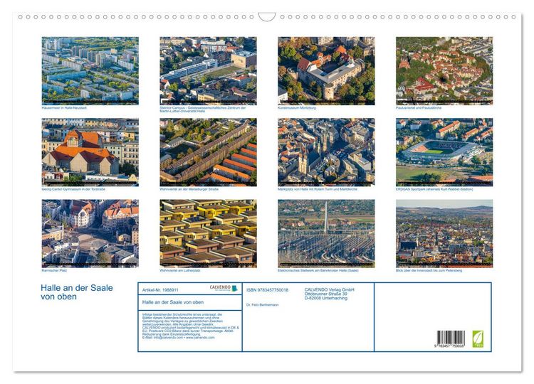 Produktbild: Halle an der Saale von oben (Wandkalender 2026 DIN A2 quer), CALVENDO Monatskalender