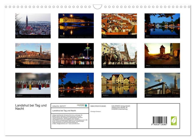Produktbild: Landshut bei Tag und Nacht (Wandkalender 2026 DIN A3 quer), CALVENDO Monatskalender