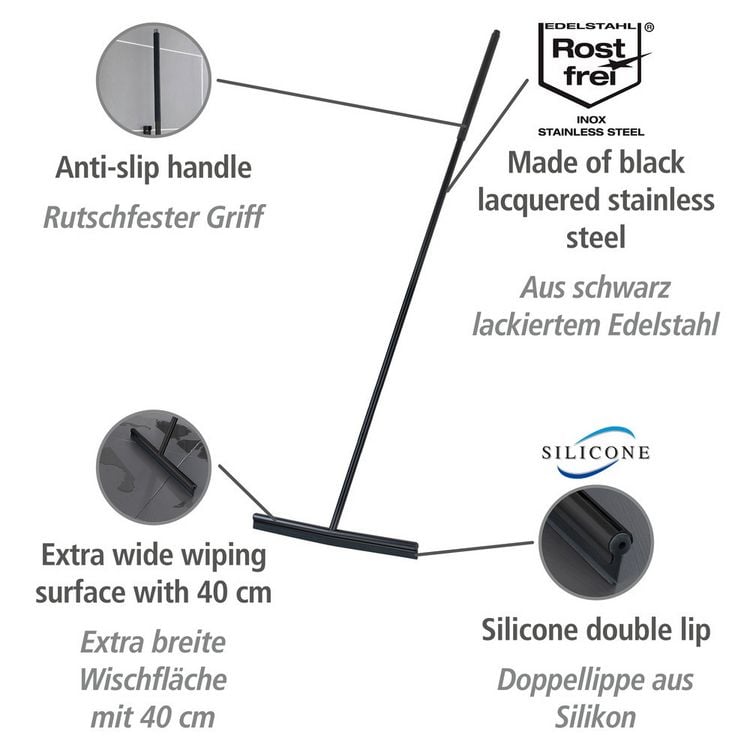 Produktbild: Edelstahl Boden-und Fensterwischer Mod. Rosole Schwarz, 40 cm Wischbreite