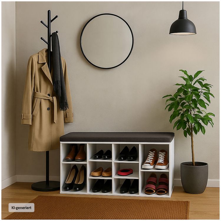 Produktbild: HTI-Living Schuhbank mit Sitzpolster 10 F&auml;cher Wei&szlig; Anthrazit Schuhregal Garderobenbank