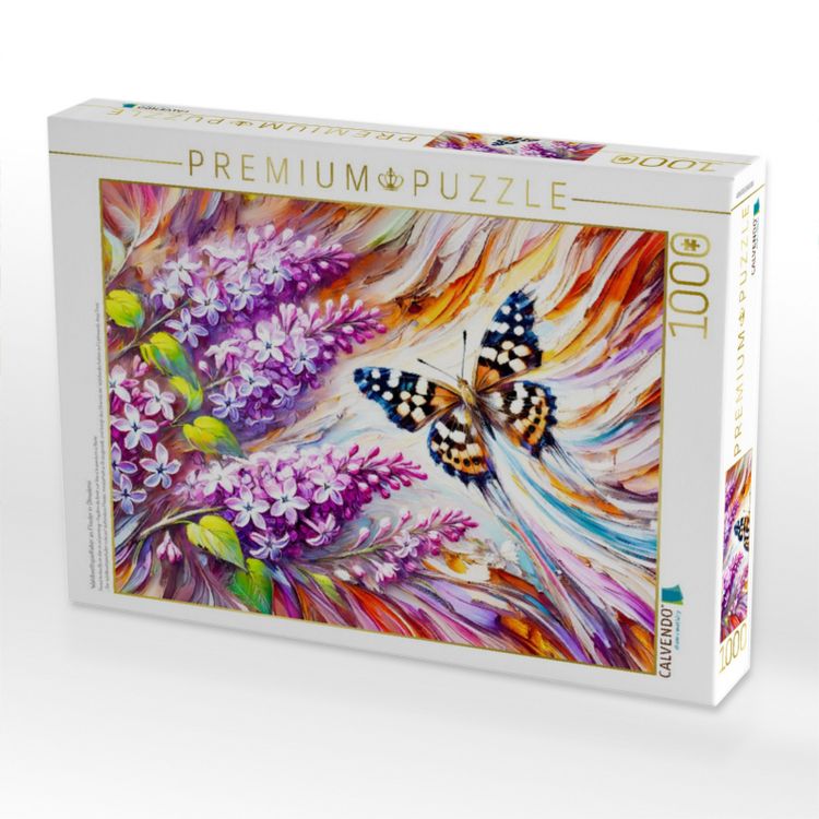 Produktbild: CALVENDO Puzzle Waldbrettspielfalter an Flieder in &Ouml;lmalerei | 1000 Teile Lege-Gr&ouml;&szlig;e 64x48cm Foto-Puzzle f&uuml;r gl&uuml;ckliche Stunden