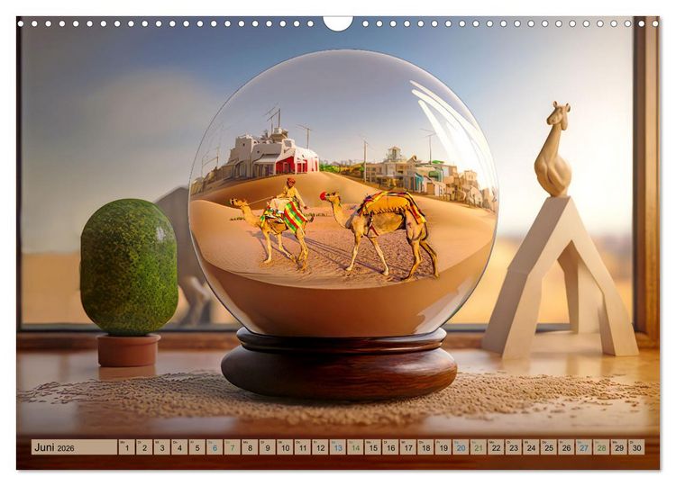 Produktbild: Miniaturwelt in der Glaskugel (Wandkalender 2026 DIN A3 quer), CALVENDO Monatskalender