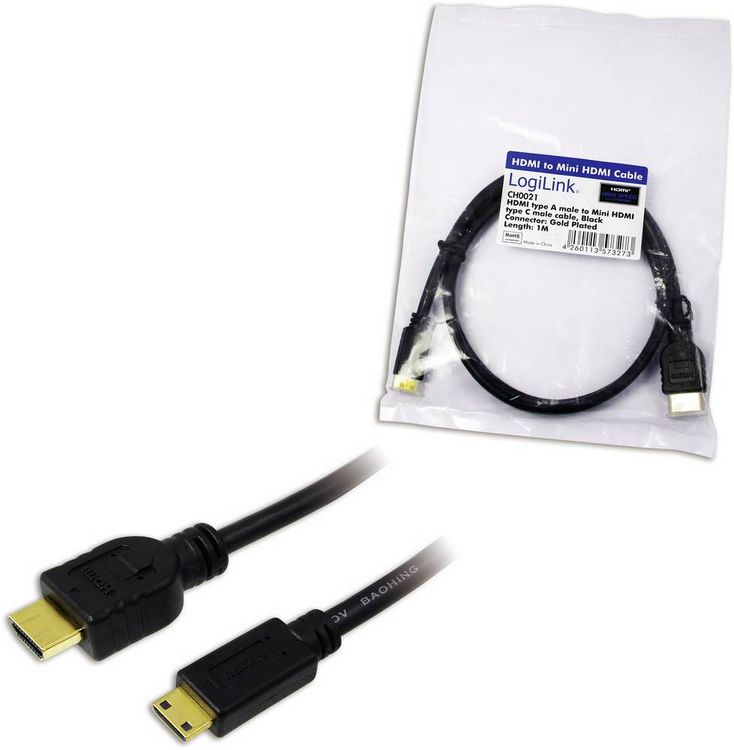 Produktbild: LogiLink HDMI Anschlusskabel HDMI-A Stecker, HDMI-Mini-C Stecker 1.00 m Schwarz CH0021 4K UHD HDMI-Kabel