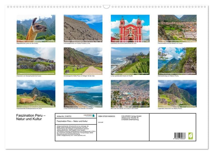 Produktbild: Faszination Peru &ndash; Natur und Kultur (Wandkalender 2026 DIN A2 quer), CALVENDO Monatskalender