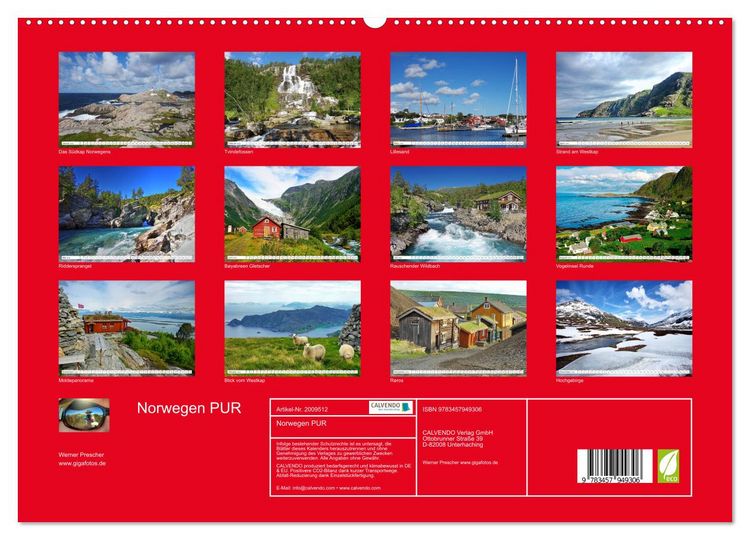 Produktbild: Norwegen PUR (hochwertiger Premium Wandkalender 2026 DIN A2 quer), Kunstdruck in Hochglanz