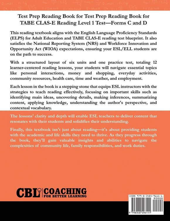 Produktbild: Test Prep Textbook for TABE CLAS-E Writing Level 1 Test -Forms C and D