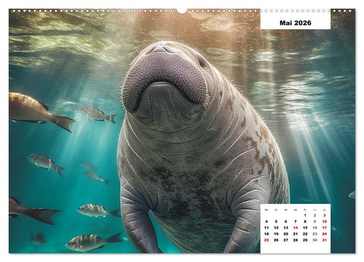 Produktbild: Manatees. Faszinierende Rundschwanzseek&uuml;he (hochwertiger Premium Wandkalender 2026 DIN A2 quer), Kunstdruck in Hochglanz