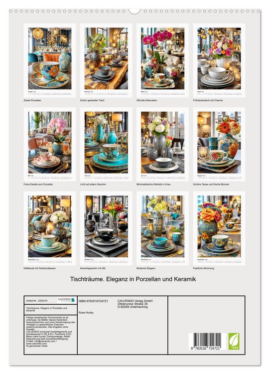 Produktbild: Tischtr&auml;ume. Eleganz in Porzellan und Keramik (hochwertiger Premium Wandkalender 2026 DIN A2 hoch), Kunstdruck in Hochglanz