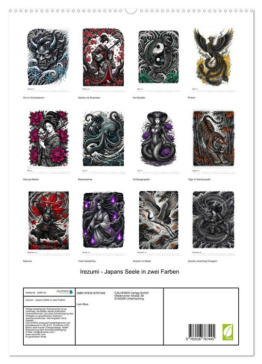 Produktbild: Irezumi - Japans Seele in zwei Farben (hochwertiger Premium Wandkalender 2027 DIN A2 hoch), Kunstdruck in Hochglanz