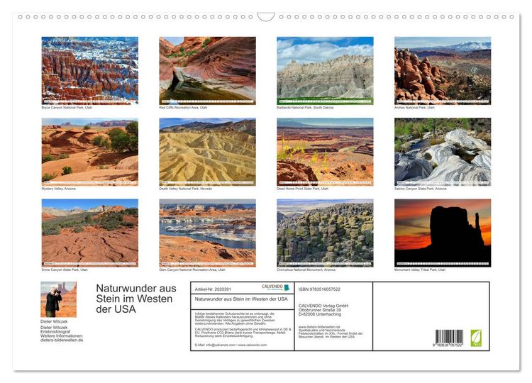 Produktbild: Naturwunder aus Stein im Westen der USA (Wandkalender 2026 DIN A2 quer), CALVENDO Monatskalender