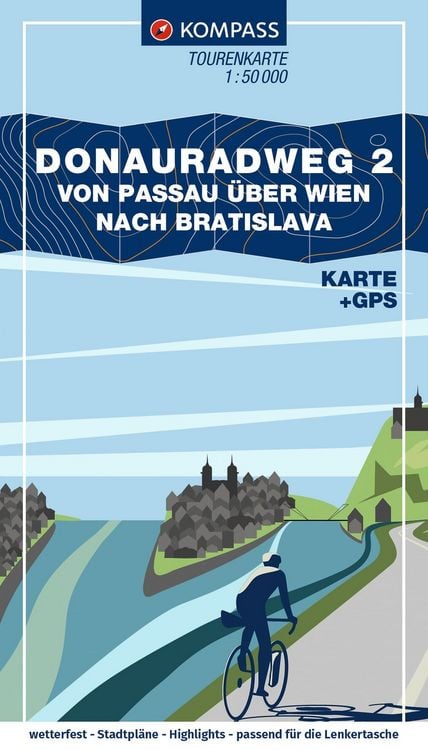 Produktbild: KOMPASS Fahrrad-Tourenkarte Donauradweg 2, von Passau &uuml;ber Wien nach Bratislava 1:50.000