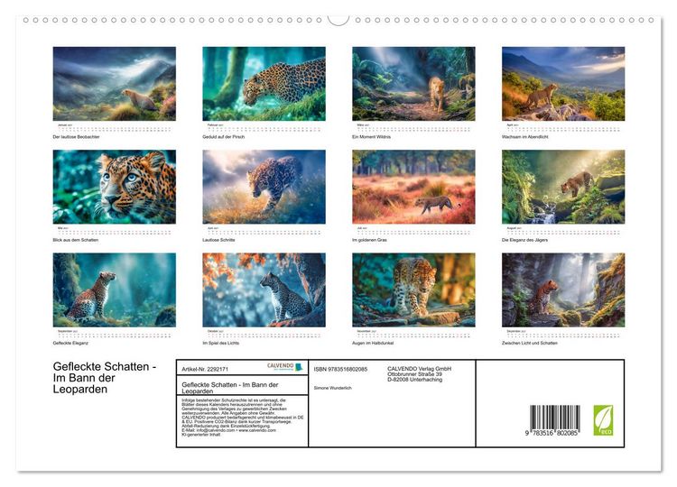 Produktbild: Gefleckte Schatten - Im Bann der Leoparden (hochwertiger Premium Wandkalender 2027 DIN A2 quer), Kunstdruck in Hochglanz