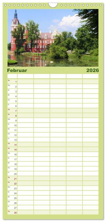 Produktbild: Familienplaner 2026 - Moritzburg, Weesenstein, Muskau - Drei sch&ouml;ne s&auml;chsische Schl&ouml;sser mit 5 Spalten (Wandkalender, 21 x 45 cm) CALVENDO