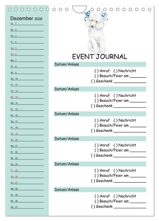 Produktbild: B-DAY PLANER - Aquarell Hunderassen - F&uuml;r Termine, Geschenke, Eventdetails & mehr (Wandkalender 2026 DIN A4 hoch), CALVENDO Monatskalender