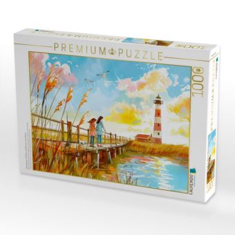 Produktbild: CALVENDO Puzzle Spaziergang mit Mutter und Kind zum Leuchtturm | 1000 Teile Lege-Gr&ouml;&szlig;e 64x48cm Foto-Puzzle f&uuml;r gl&uuml;ckliche Stunden