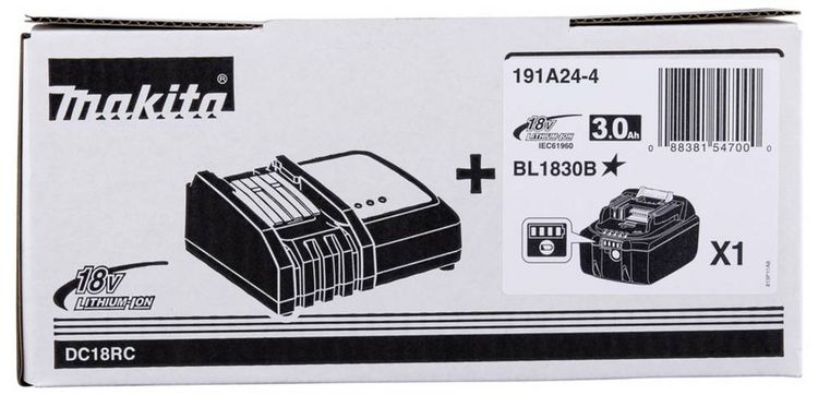 Produktbild: Makita 191A24-4 Werkzeug-Akku und Ladeger&auml;t 18V 3.0Ah Li-Ion