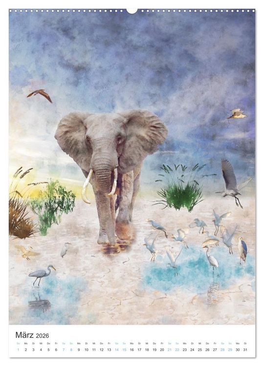 Produktbild: Elefanten - wie gemalt (hochwertiger Premium Wandkalender 2026 DIN A2 hoch), Kunstdruck in Hochglanz