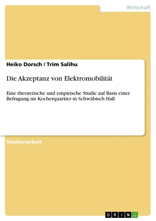 Produktbild: Die Akzeptanz von Elektromobilit&auml;t