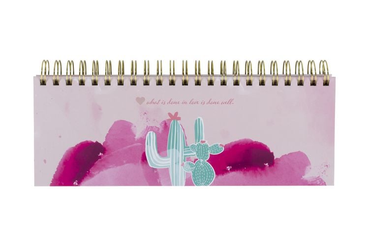 Produktbild: Rosa Tischkalender ohne Datum Alpaka & Kaktus. Hochwertiger, moderner Wochenkalender, Querkalender f&uuml;r 52 Wochen +1. 1 Woche 2 Seiten. Verwendbar als Kalender 2025/2026