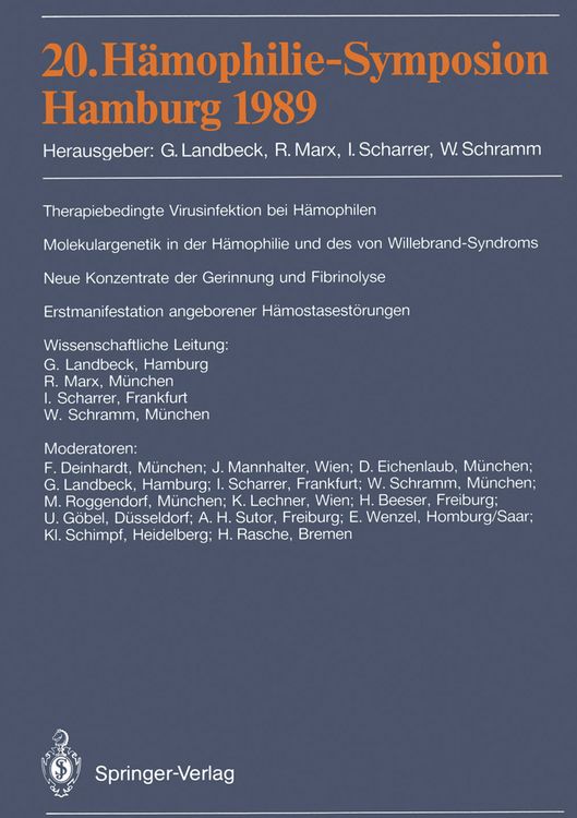 Produktbild: 20. H&auml;mophilie-Symposion Hamburg 1989