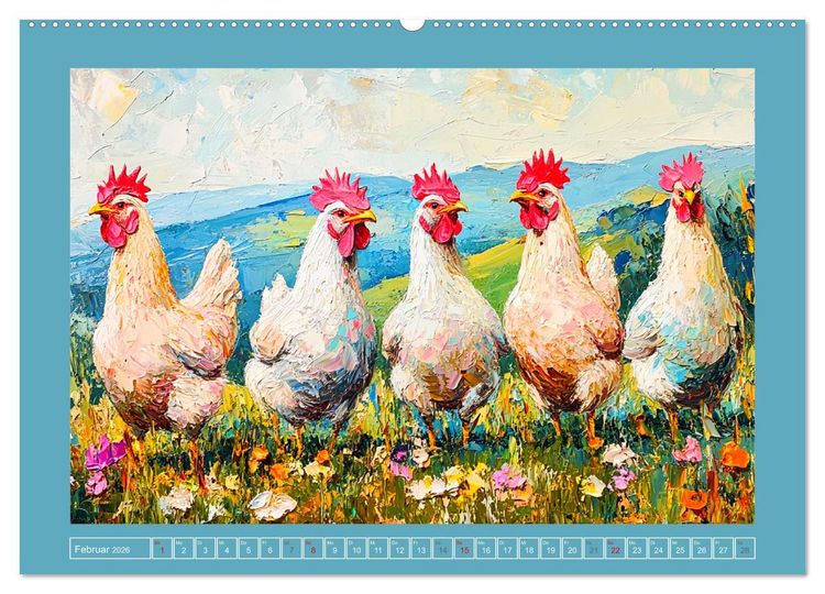 Produktbild: Federleichte Sch&ouml;nheiten. Duftige H&uuml;hner-Paintings (hochwertiger Premium Wandkalender 2026 DIN A2 quer), Kunstdruck in Hochglanz