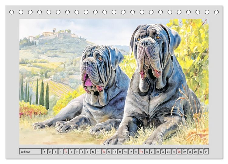 Produktbild: Mastino Napoletano. Die wuchtigen Molosser im Painting-Stil (Tischkalender 2026 DIN A5 quer), CALVENDO Monatskalender