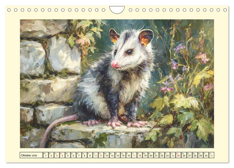 Produktbild: Opossums. Faszinierende Beutelratten in &Ouml;loptik (Wandkalender 2026 DIN A4 quer), CALVENDO Monatskalender