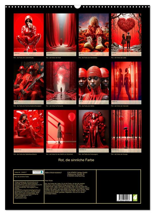 Produktbild: Rot, die sinnliche Farbe (Wandkalender 2026 DIN A2 hoch), CALVENDO Monatskalender