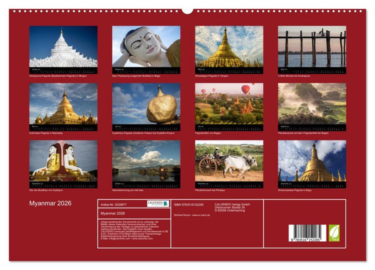 Produktbild: Myanmar 2026 (hochwertiger Premium Wandkalender 2026 DIN A2 quer), Kunstdruck in Hochglanz
