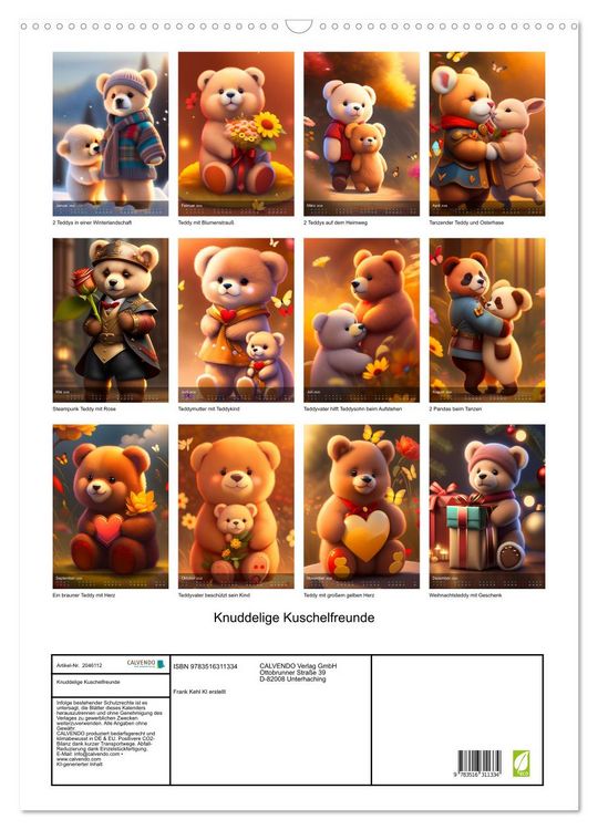 Produktbild: Knuddelige Kuschelfreunde (Wandkalender 2026 DIN A2 hoch), CALVENDO Monatskalender