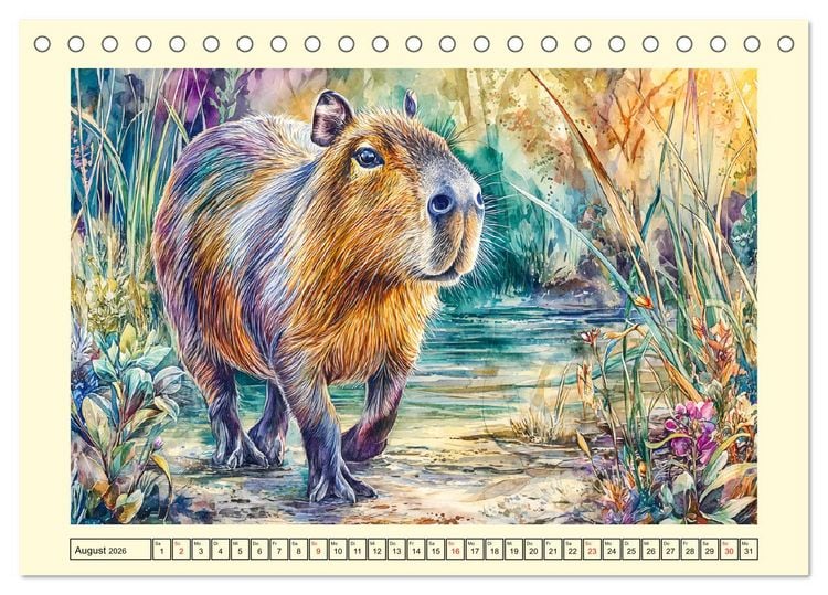 Produktbild: Wasserschweine. Bezaubernde Capybaras in der Natur (Tischkalender 2026 DIN A5 quer), CALVENDO Monatskalender