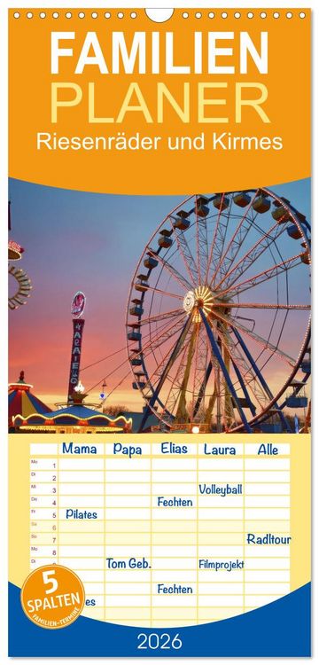 Produktbild: Familienplaner 2026 - Riesenr&auml;der und Kirmes mit 5 Spalten (Wandkalender, 21 x 45 cm) CALVENDO
