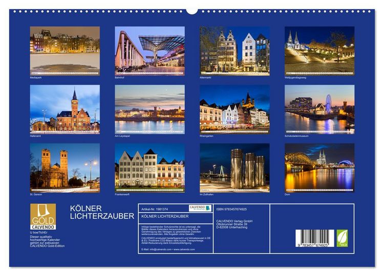 Produktbild: K&Ouml;LNER LICHTERZAUBER (hochwertiger Premium Wandkalender 2026 DIN A2 quer), Kunstdruck in Hochglanz