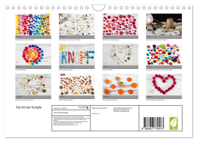 Produktbild: Die Art der Kn&ouml;pfe (Wandkalender 2026 DIN A4 quer), CALVENDO Monatskalender