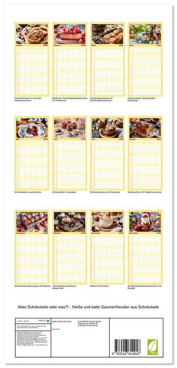 Produktbild: Familienplaner 2026 - Alles Schokolade oder was?! - Hei&szlig;e und kalte Gaumenfreuden aus Schokolade mit 5 Spalten (Wandkalender, 21 x 45 cm) CALVENDO