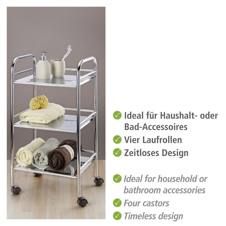 Produktbild: Rollwagen Exclusiv mit 3 Ablagen, aus verchromtem Stahl