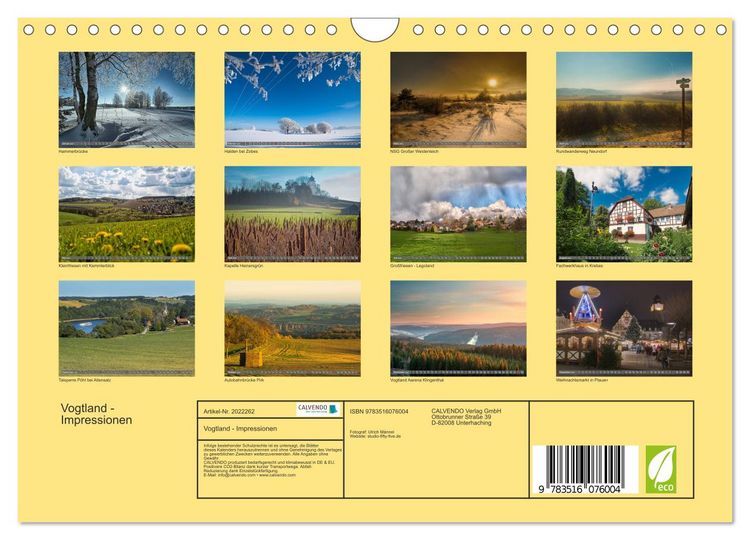 Produktbild: Vogtland - Impressionen (Wandkalender 2026 DIN A4 quer), CALVENDO Monatskalender