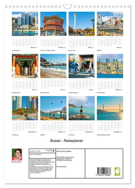 Produktbild: Busan - Reiseplaner (Wandkalender 2026 DIN A3 hoch), CALVENDO Monatskalender