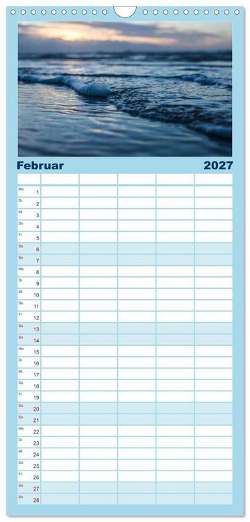 Produktbild: Familienplaner 2027 - Abendlicht &uuml;ber der Nordsee mit 5 Spalten (Wandkalender, 21 x 45 cm) CALVENDO