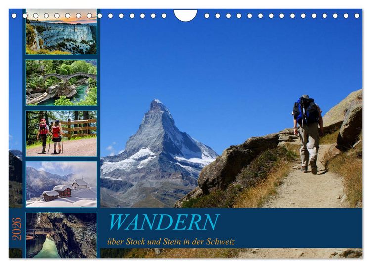 Produktbild: WANDERN &uuml;ber Stock und Stein in der Schweiz (Wandkalender 2026 DIN A4 quer), CALVENDO Monatskalender