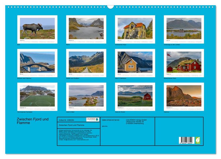 Produktbild: Zwischen Fjord und Flamme (Wandkalender 2026 DIN A2 quer), CALVENDO Monatskalender