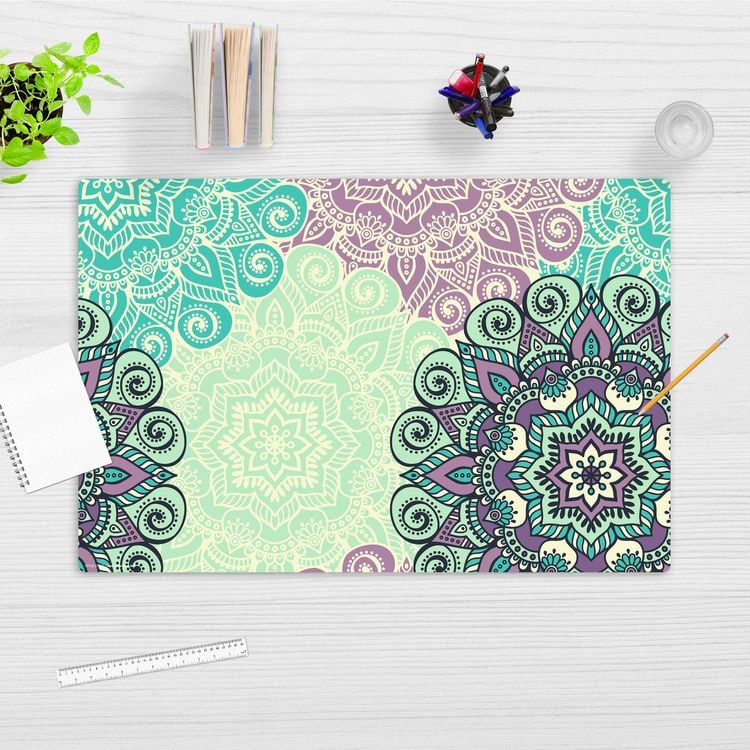 Produktbild: Cover-your-desk Schreibtischunterlage f&uuml;r Kinder und Erwachsene Mandala gr&uuml;n-t&uuml;rkis, aus hochwertigem Vinyl , 60 x 40 cm