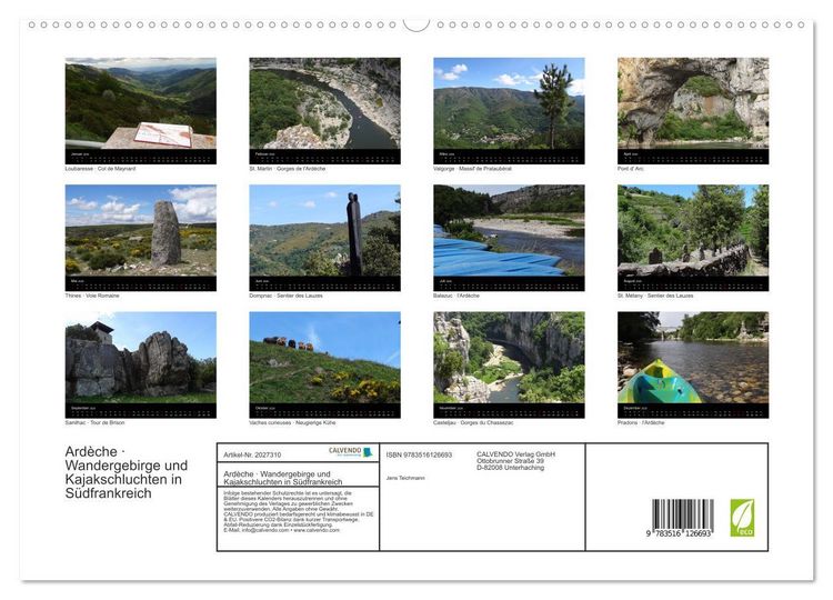 Produktbild: Ard&egrave;che &middot; Wandergebirge und Kajakschluchten in S&uuml;dfrankreich (hochwertiger Premium Wandkalender 2026 DIN A2 quer), Kunstdruck in Hochglanz