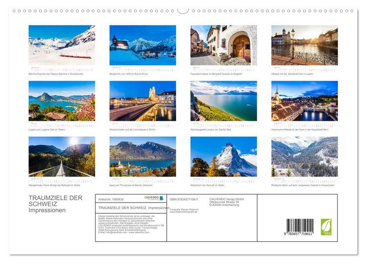 Produktbild: TRAUMZIELE DER SCHWEIZ Impressionen (hochwertiger Premium Wandkalender 2026 DIN A2 quer), Kunstdruck in Hochglanz